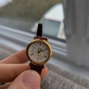 Gold and Brown Watch with Roman Numerals